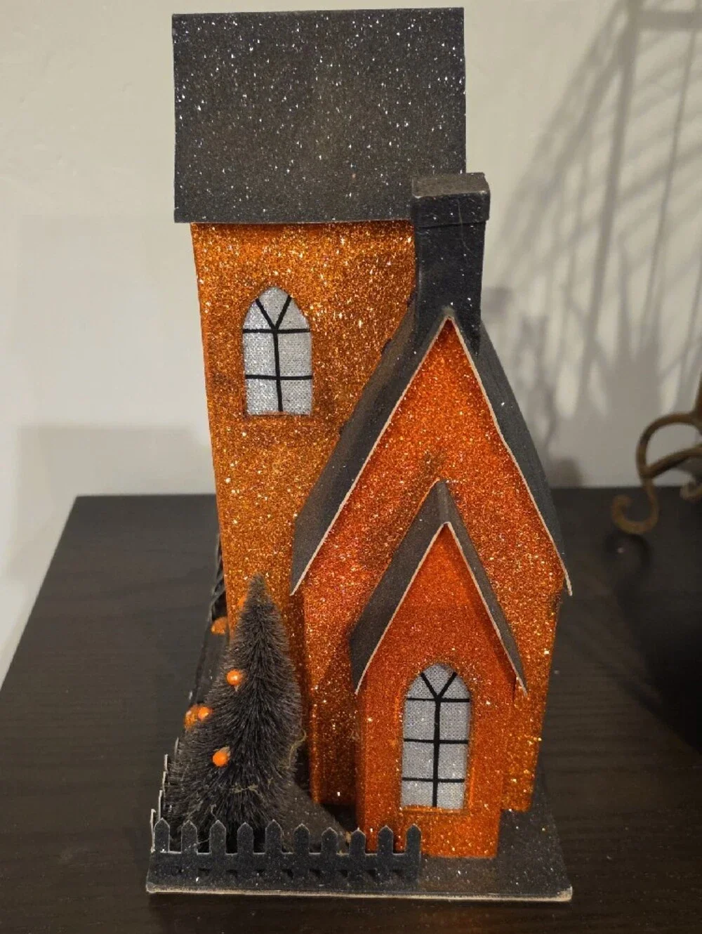 Glittery Orange & Black Haunted House Décor